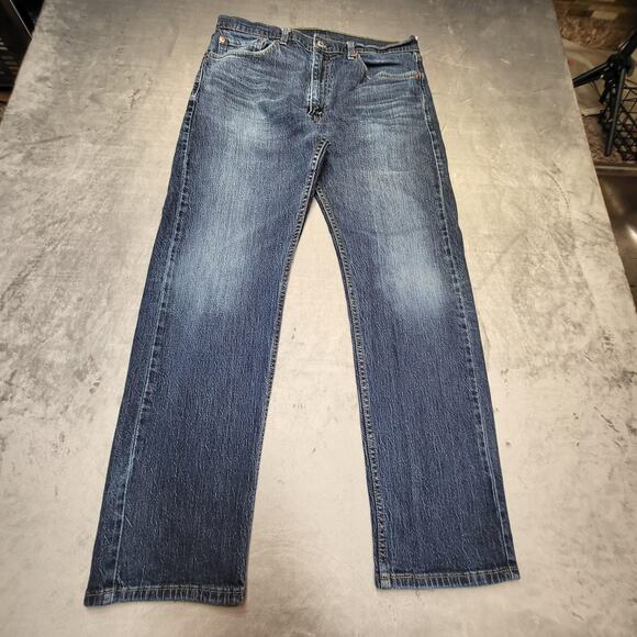 Levis 505 Jeans Mens 35x30 Blue Denim Straight Leg Medium Wash Classic Fit - Picture 1 of 10